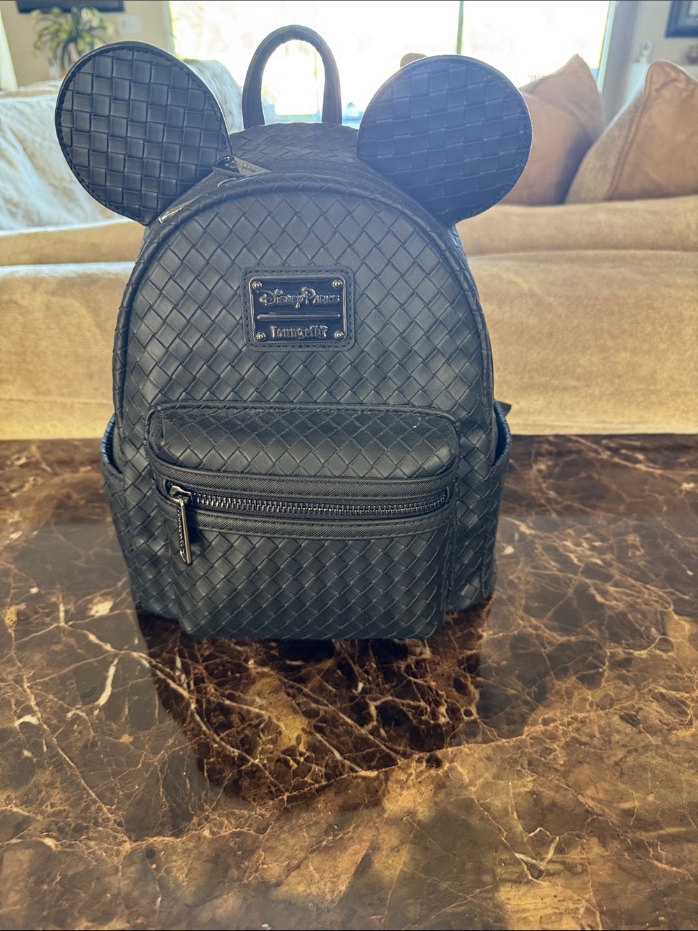 Loungefly Black Woven Mickey Ear Mini Backpack